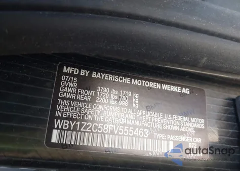 2015 BMW I3 z USA, uszkodzony, nr VIN WBY1Z2C58FV555463